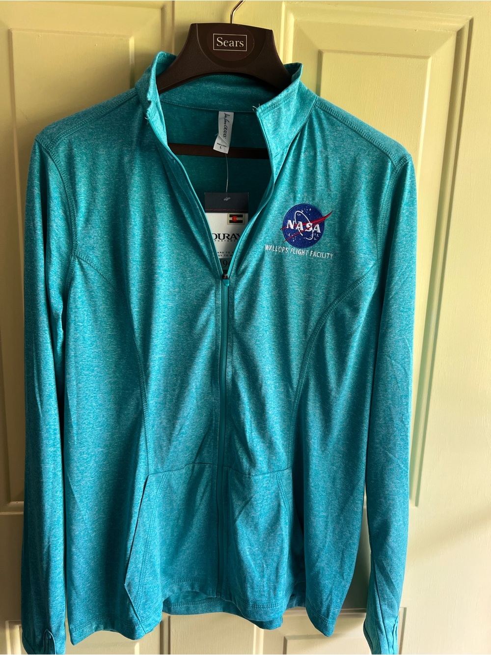 NASA Wallops Flight Facility Women’s L Full Zip Jacket Thumbholes Teal NWT